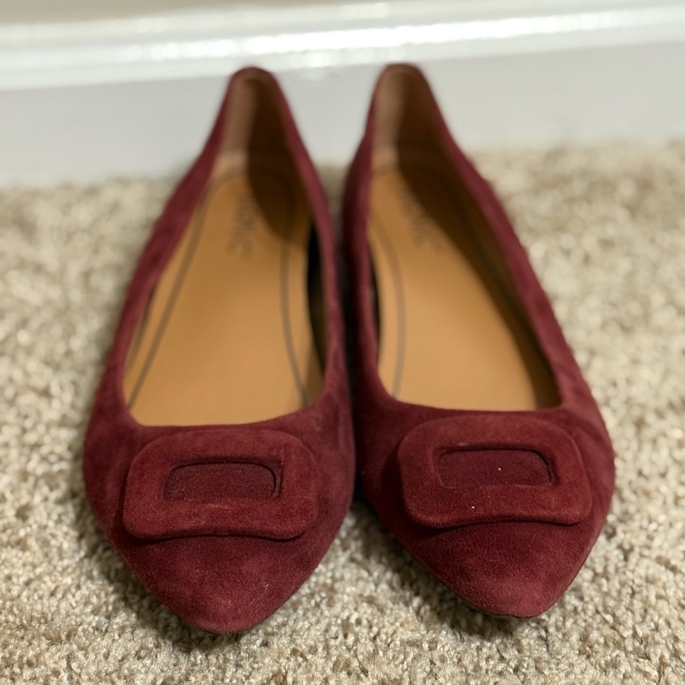 Vionic Amanda Burgundy Suede Ballet Flats Pointed Toe Arch Support